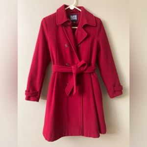 Rothschild Girls Red Wool Trench Coat Jacket Size 16 - GORGEOUS